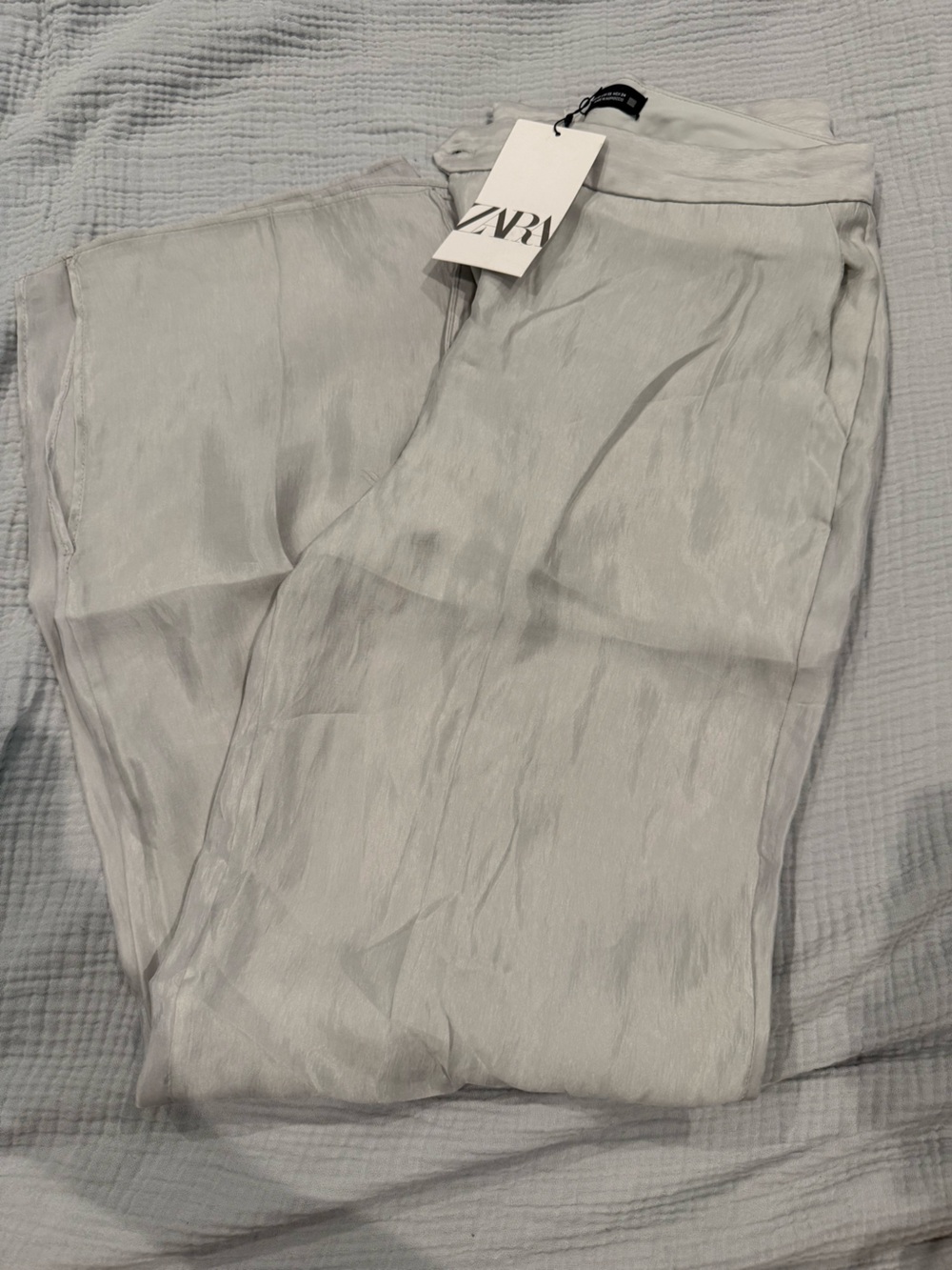 ZARA Satin Pants Light Grey